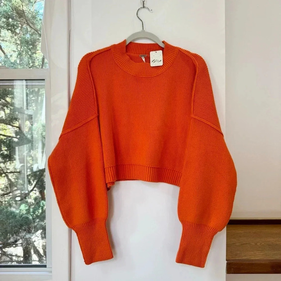 NWT Free People Easy Street Crop Sweater Orange Small Oversized Rib Knit - Picture 4 of 10